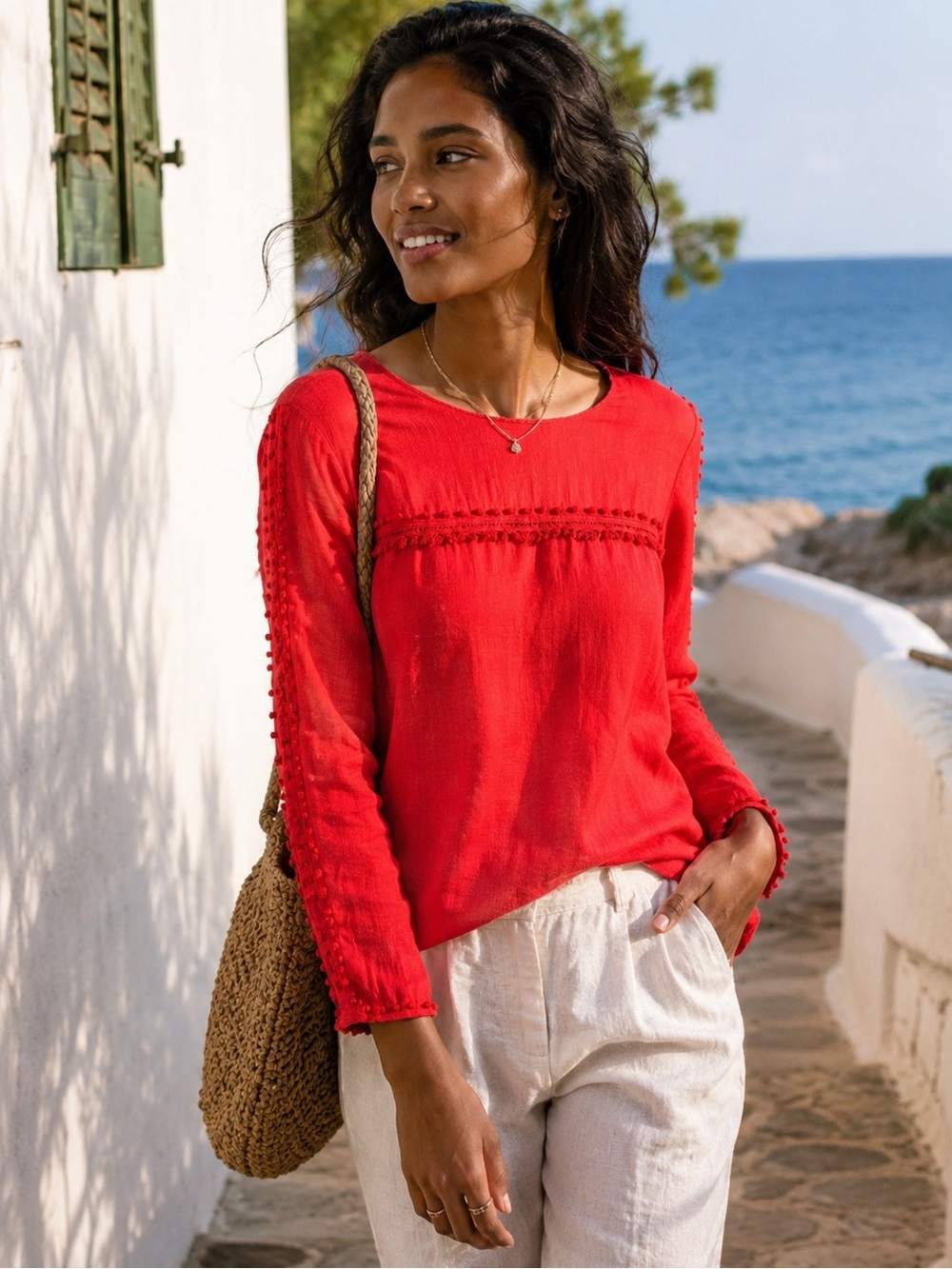 J.Crew Linen Blouse Red Size 6 Boho Summer Resortwear Vacation Chic